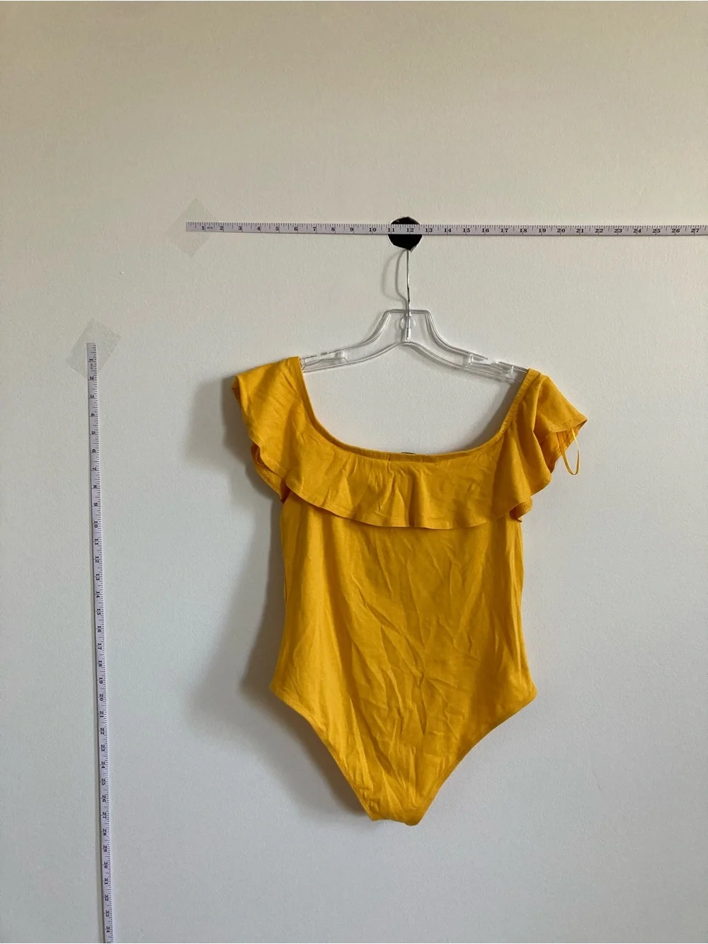 Ambiance Mustard Yellow Ruffle Off-Shoulder One-Piece Swimsuit
